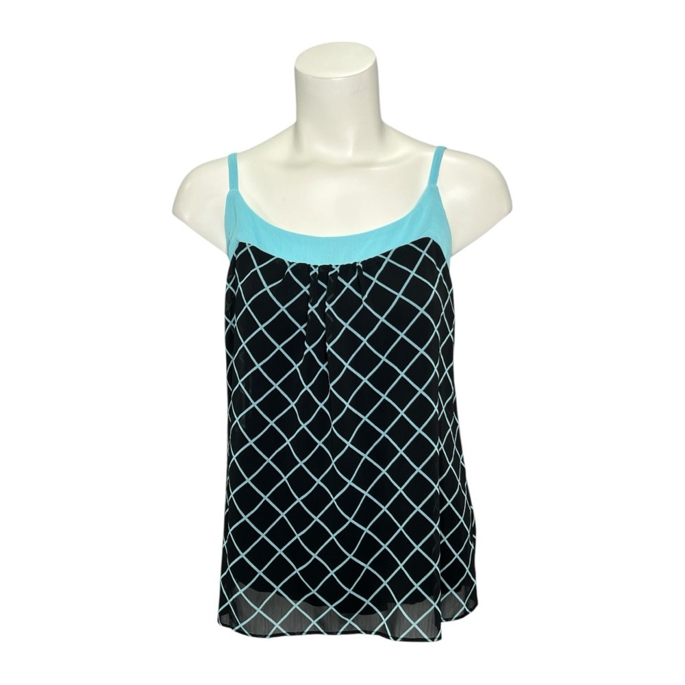 NY&Co Geometric Tank Top Black Blue Sz Medium NEW